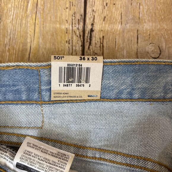 Levis 501 Original Stretch Button Fly Jeans Light Wash 36X30 NEW NWT - Picture 12 of 14